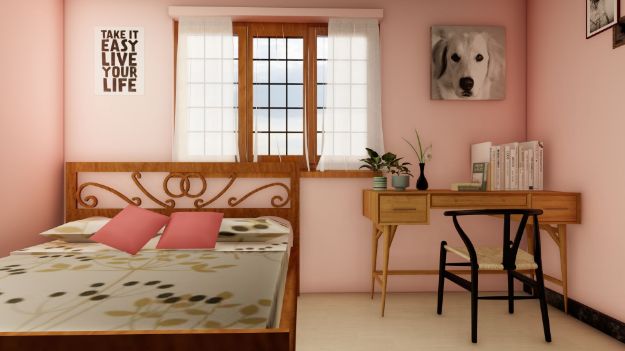 Picture of Light Pink Indian Middle Class Bedroom