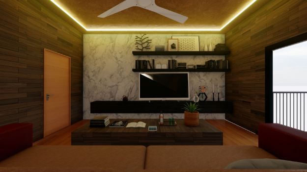 Apartment Wooden Theme Living Room