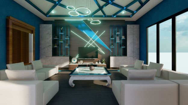 Luxury Blue Theme Living Room