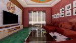 Red Theme Traditional Living Room