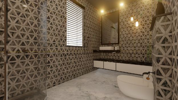 Tile Elaborate Stone Apartment Bathroom