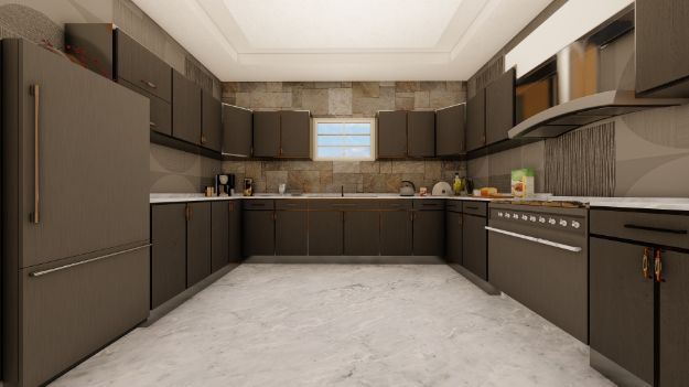 U Shape Kitchen-Grey Theme